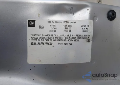 2006 Chevrolet Cobalt Lt из США, поврежденный, VIN 1G1AL58F367656641